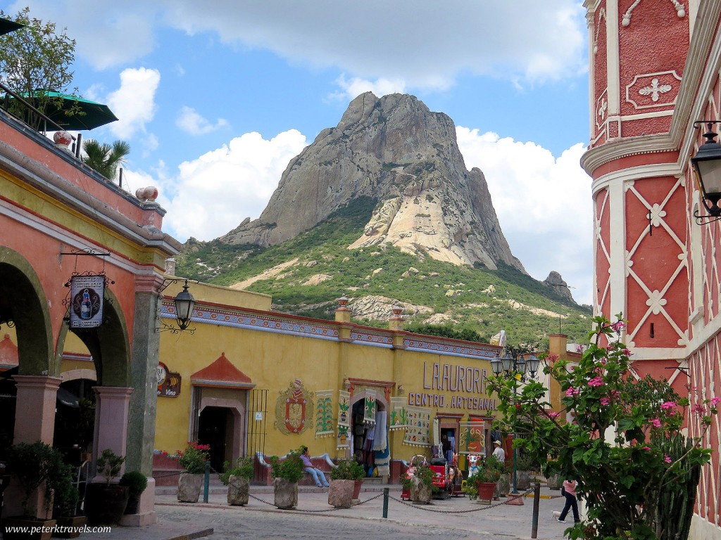 Bernal centro with Peña de Bernal in the distance.