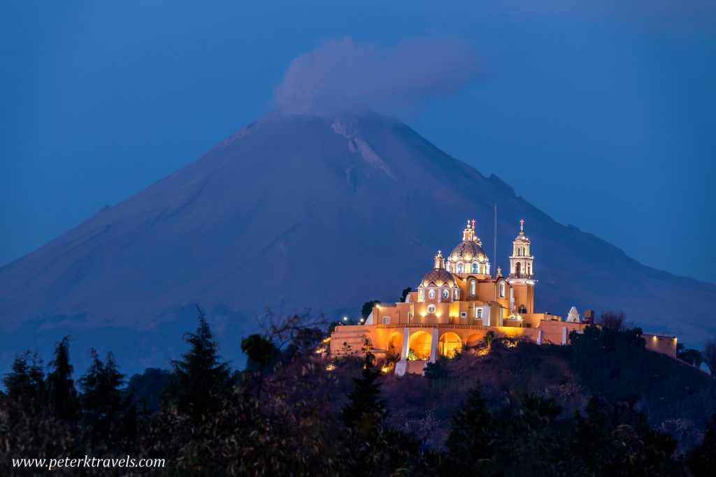 Igelsia de los Remedios and Popocatepetl