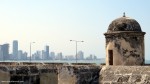 City walls with new buildings in the background, Cartagena
