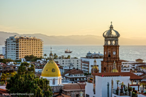 Iglesia Guadalupe Belltower and Pirate Ship at Sunset, Puerto Vallarta
