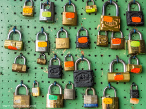 Locks for sale in a Quito hardware store.